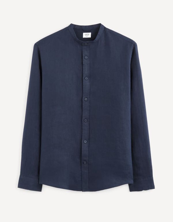Chemise regular col mao 100% lin