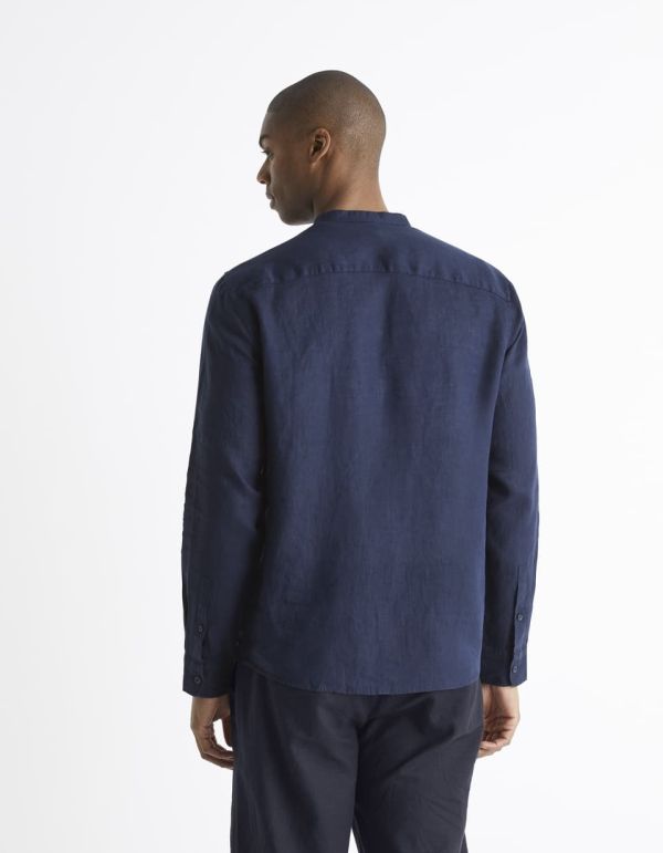 Chemise regular col mao 100% lin