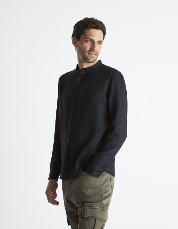 Chemise regular col mao 100% lin