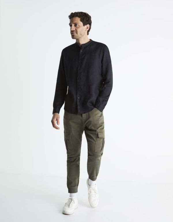 Chemise regular col mao 100% lin