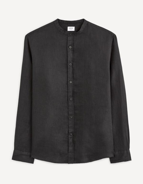 Chemise regular col mao 100% lin