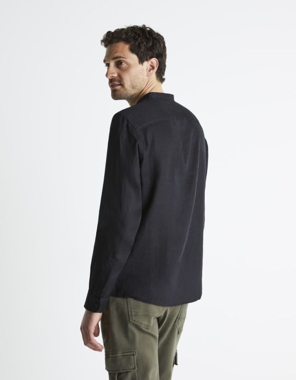 Chemise regular col mao 100% lin