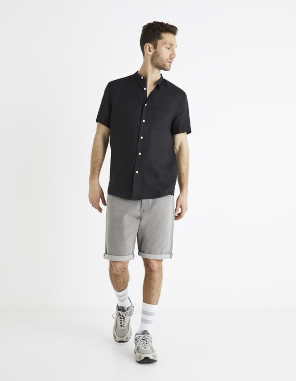 Chemise regular col mao 100% lin