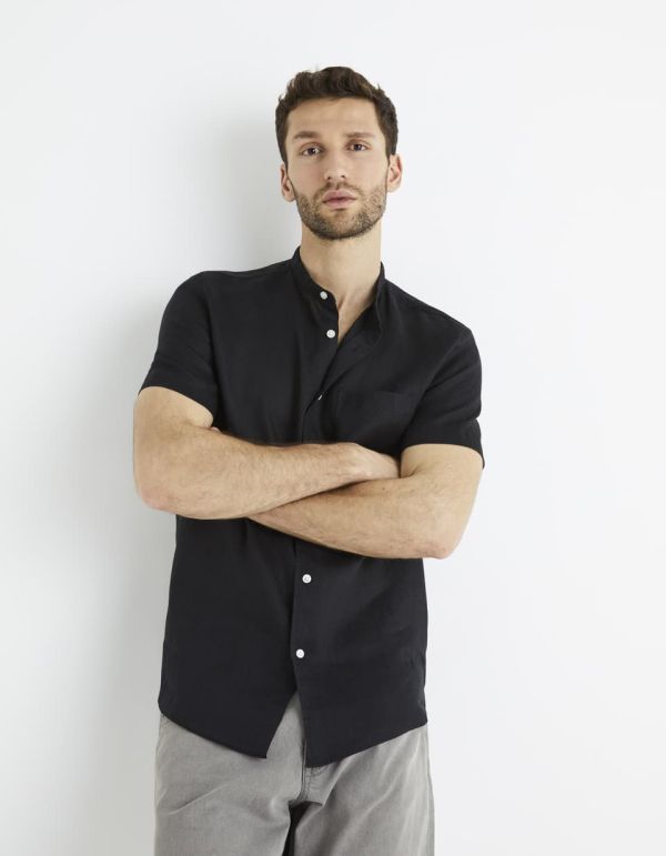 Chemise regular col mao 100% lin