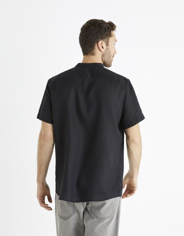 Chemise regular col mao 100% lin