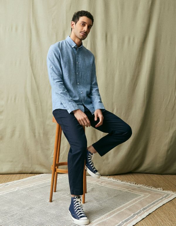 Chemise regular en lin et coton