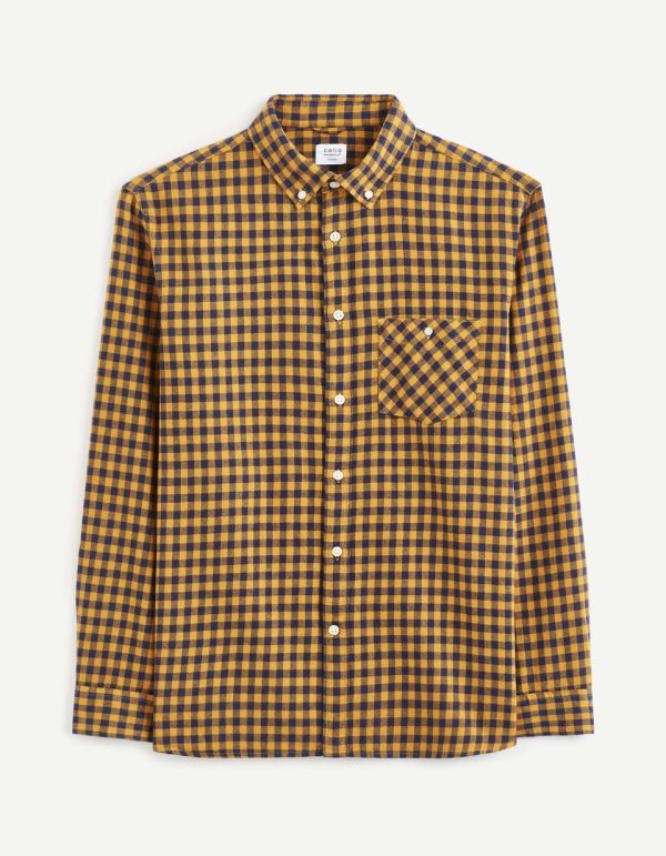 Chemise regular flanelle 100% coton à carreaux - jaune