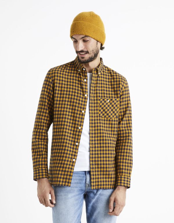 Chemise regular flanelle 100% coton à carreaux - jaune