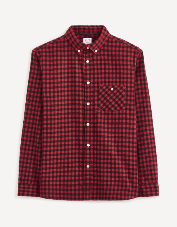 Chemise regular flanelle 100% coton à carreaux - rouge
