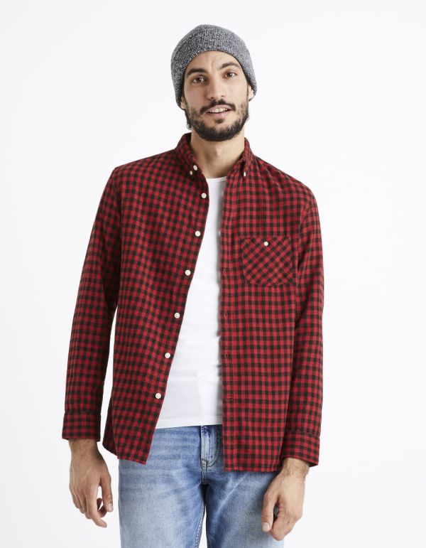 Chemise regular flanelle 100% coton à carreaux - rouge