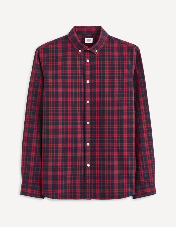 Chemise regular popeline 100% coton à carreaux - rouge
