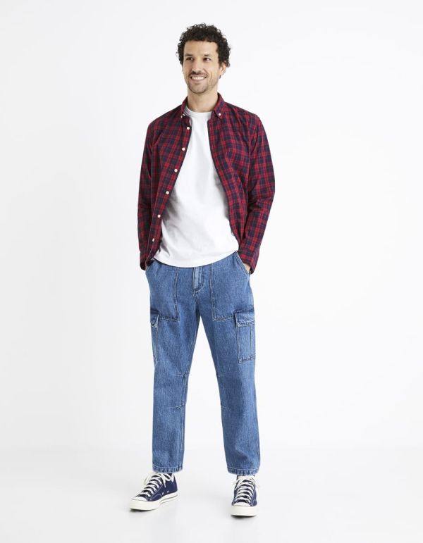 Chemise regular popeline 100% coton à carreaux - rouge