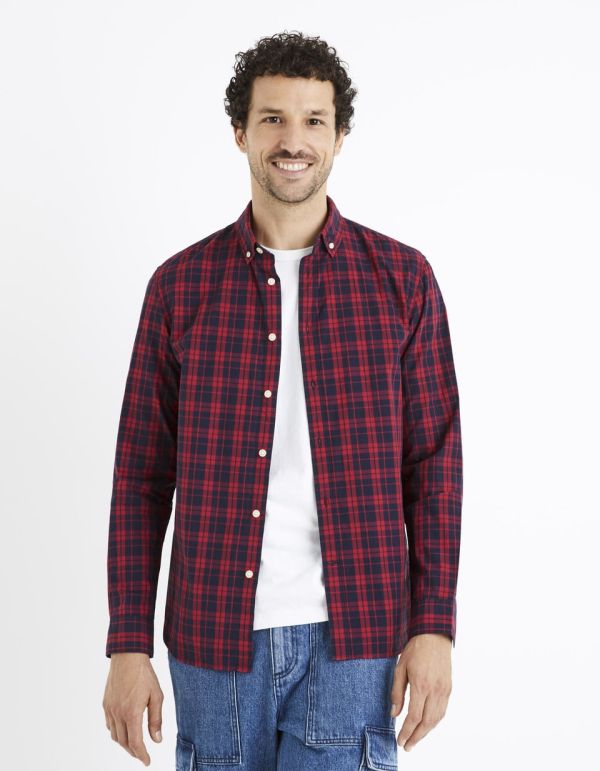 Chemise regular popeline 100% coton à carreaux - rouge