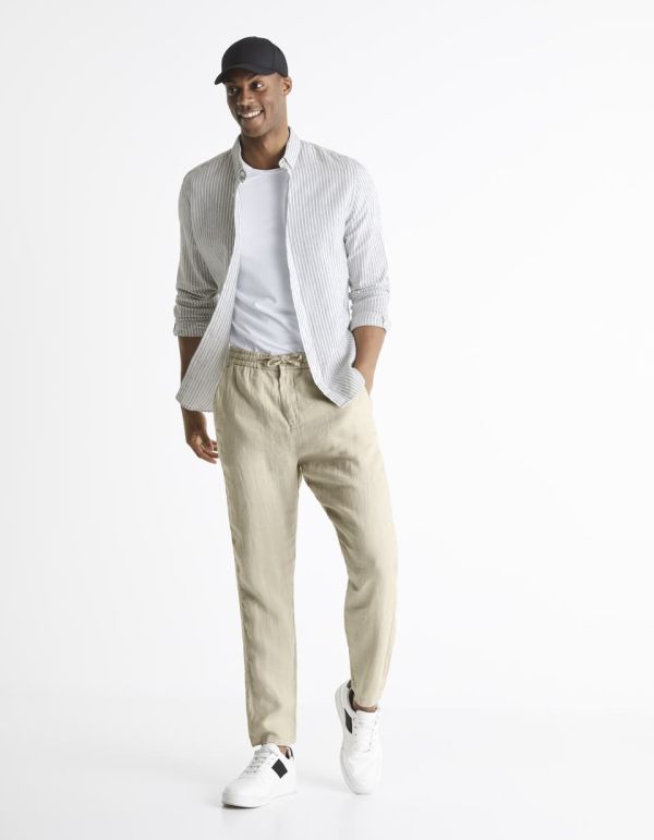 Chemise slim 100% lin rayée