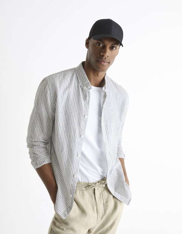 Chemise slim 100% lin rayée