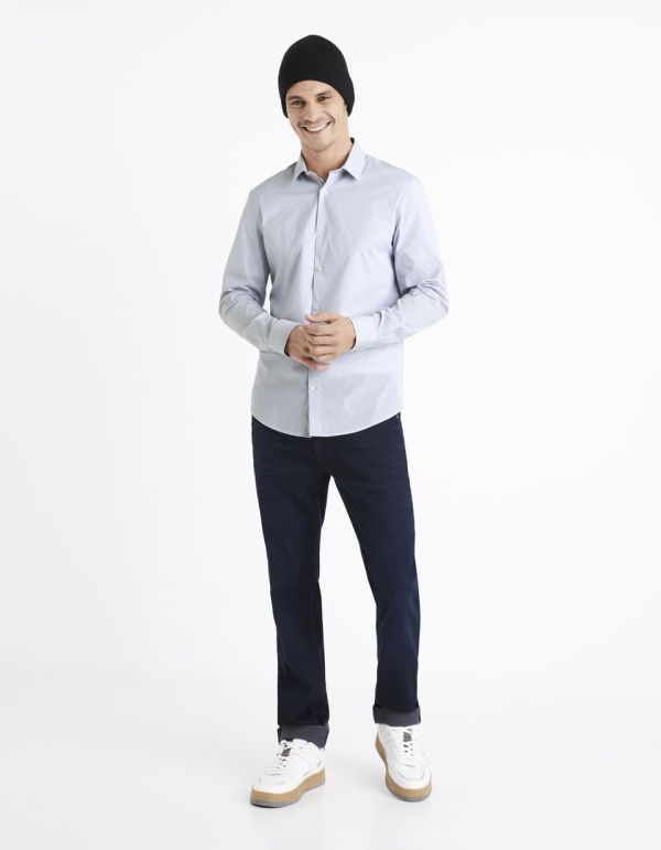 Chemise slim coton stretch - blanc rayé bleu