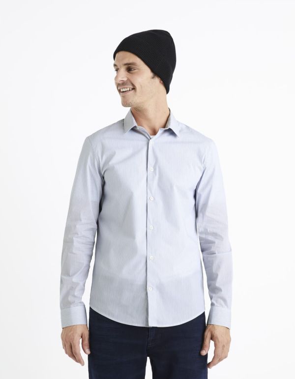 Chemise slim coton stretch - blanc rayé bleu