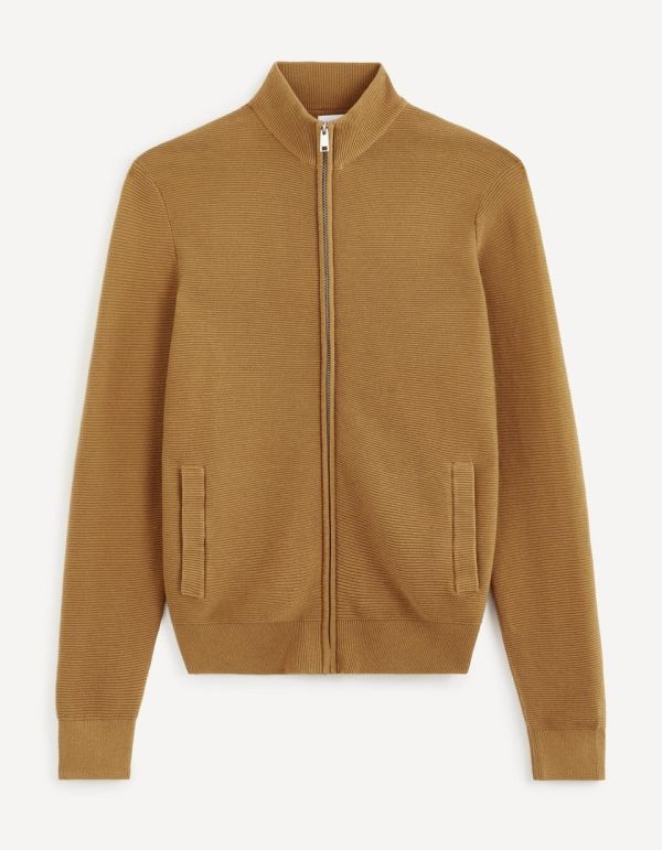 Cardigan zippé 100% coton - marron
