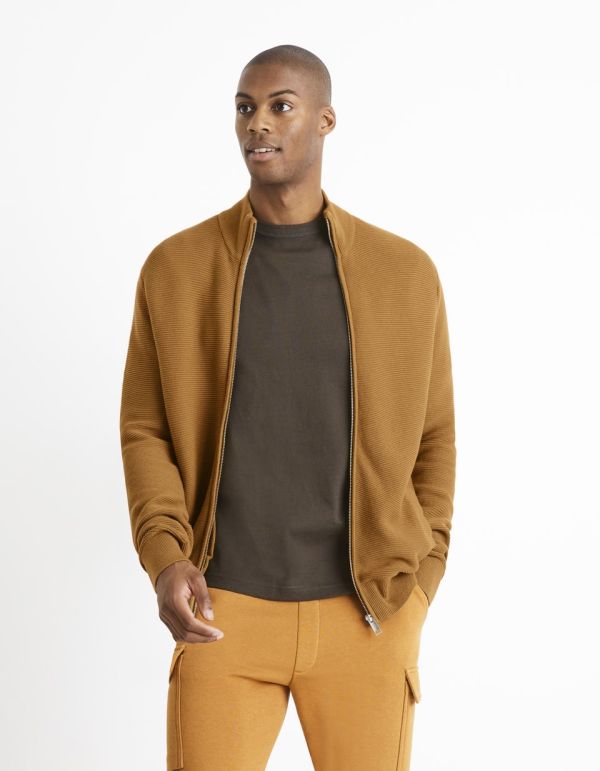 Cardigan zippé 100% coton - marron