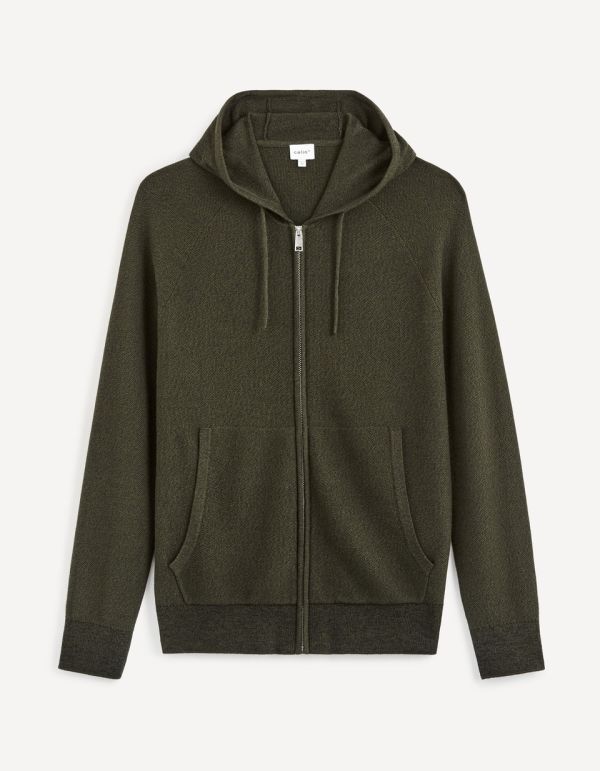 Gilet zippé 100% coton zippé capuche - kaki