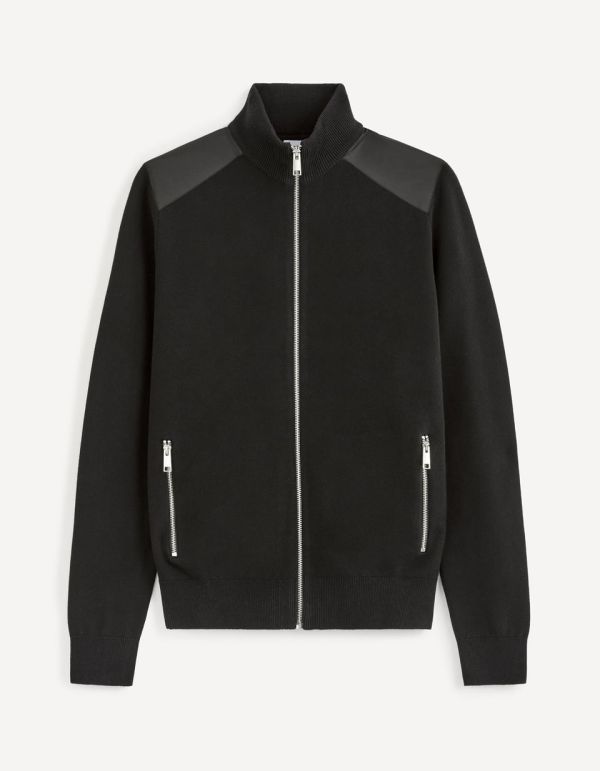 Gilet zippé col montant coton mélangé - noir