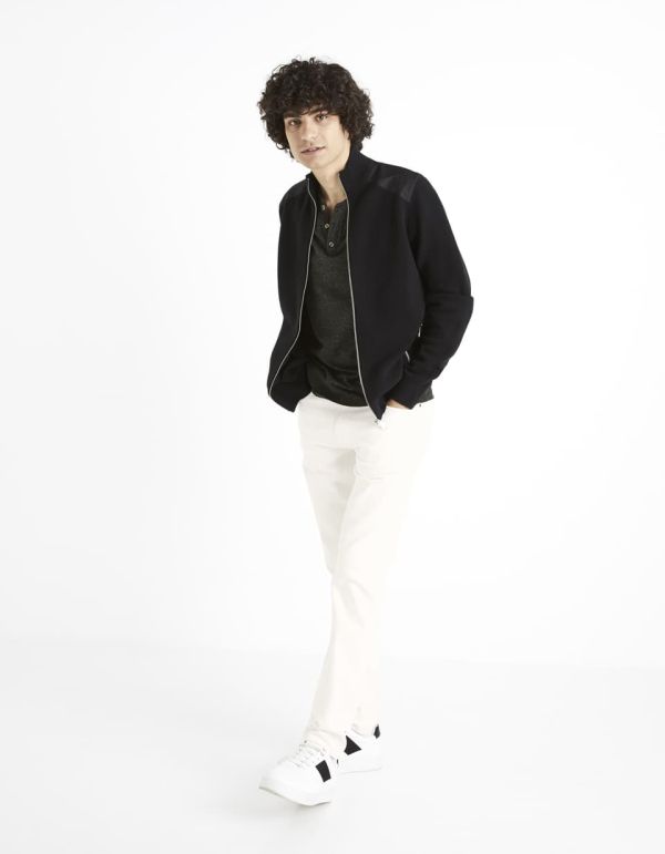 Gilet zippé col montant coton mélangé - noir