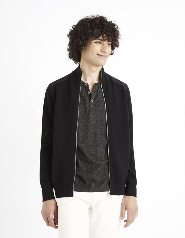 Gilet zippé col montant coton mélangé - noir