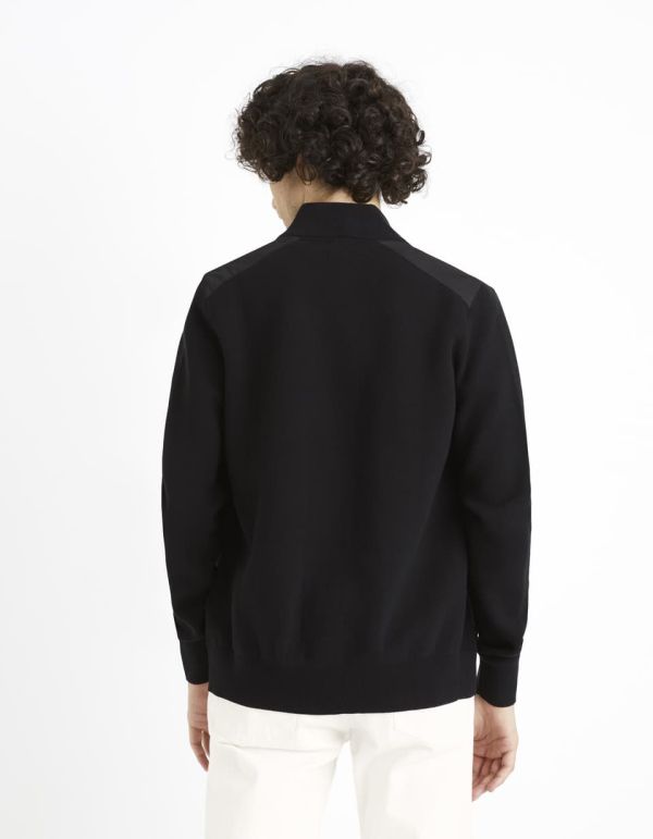 Gilet zippé col montant coton mélangé - noir