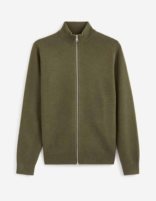 Gilet zippé en laine mélangée - kaki