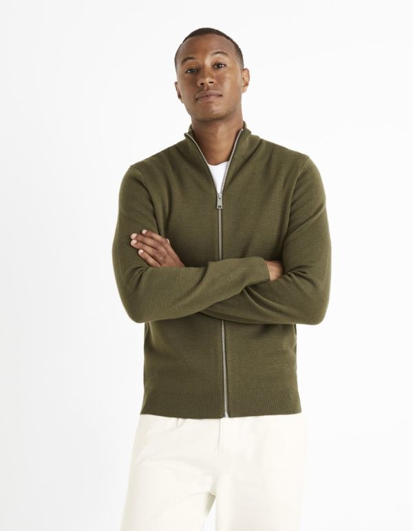 Gilet zippé en laine mélangée - kaki