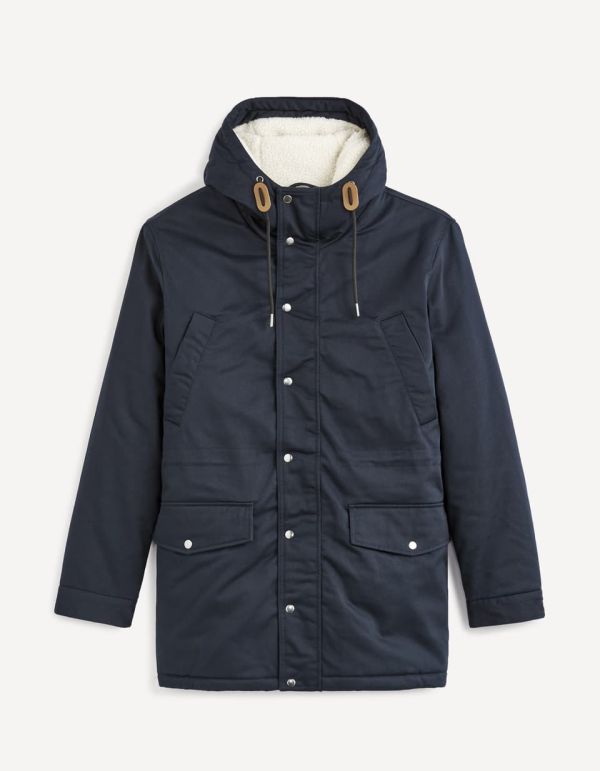 Parka à capuche doublée sherpa - marine
