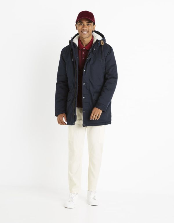 Parka à capuche doublée sherpa - marine
