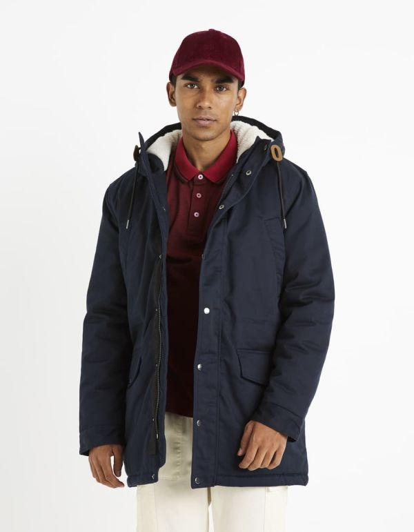 Parka à capuche doublée sherpa - marine