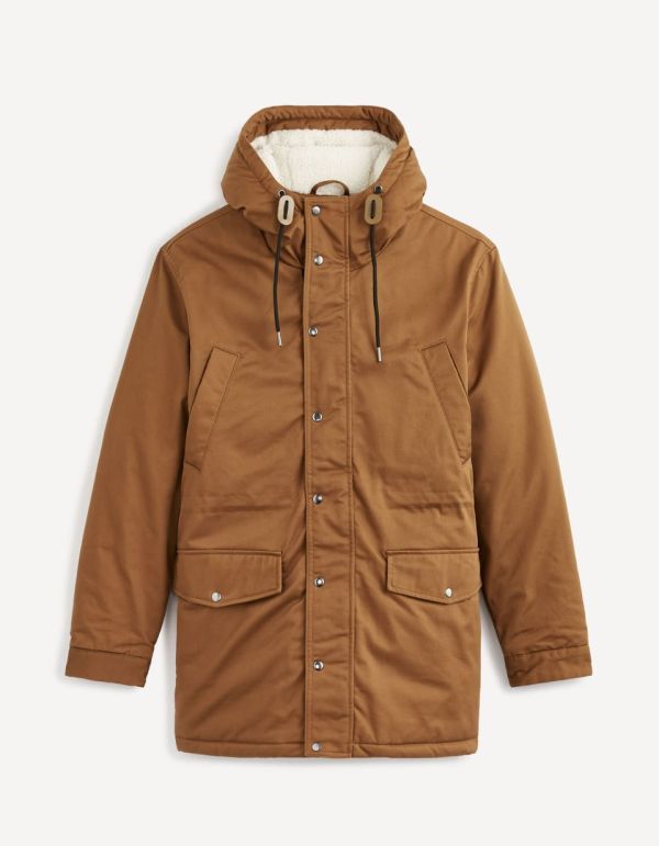 Parka à capuche doublé sherpa - camel