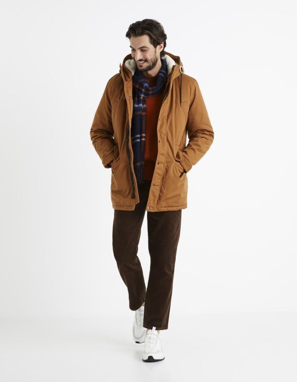 Parka à capuche doublé sherpa - camel
