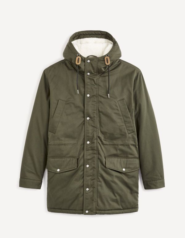 Parka à capuche doublé sherpa - kaki