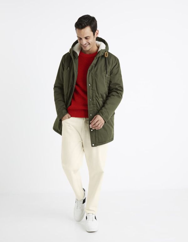 Parka à capuche doublé sherpa - kaki