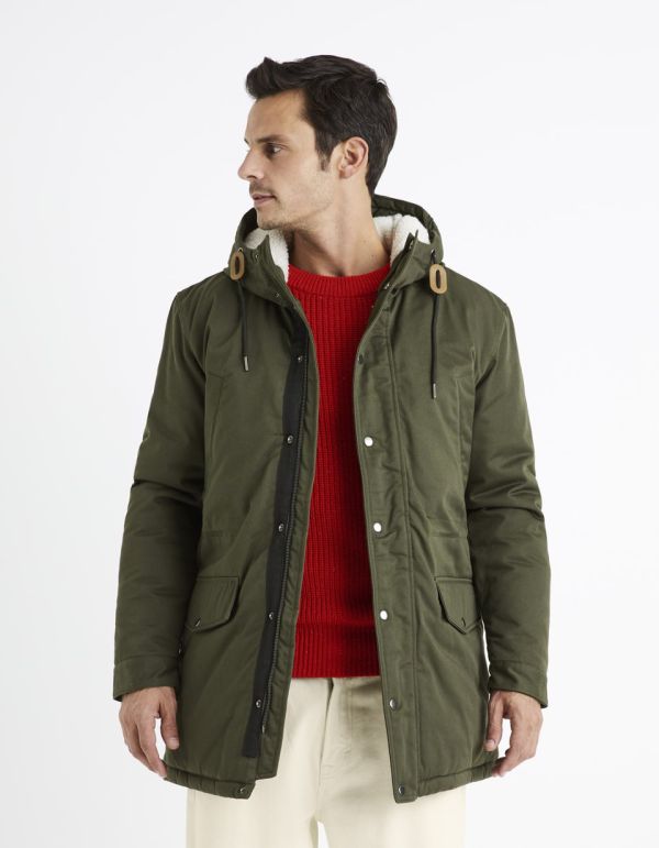 Parka à capuche doublé sherpa - kaki