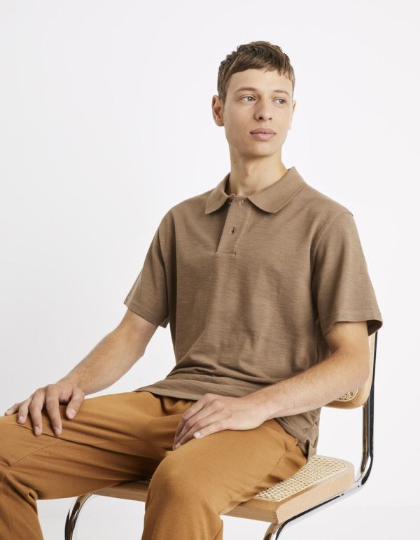 Polo piqué coupe boxy 100% coton - marron