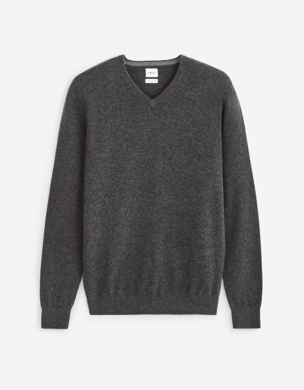 Pull col v 100% cachemire - heather anthracite