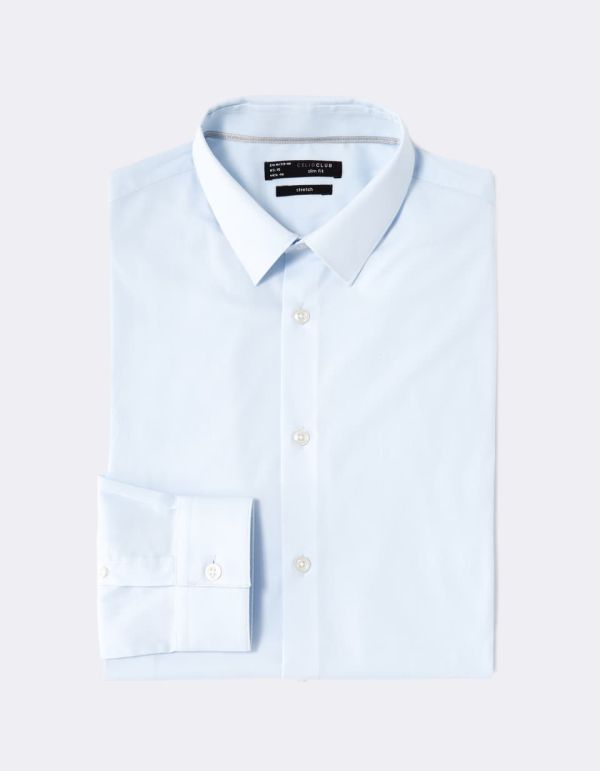 Chemise slim col français coton stretch 