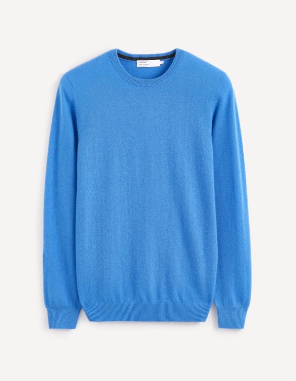 Pull col rond 100% cachemire - bleu