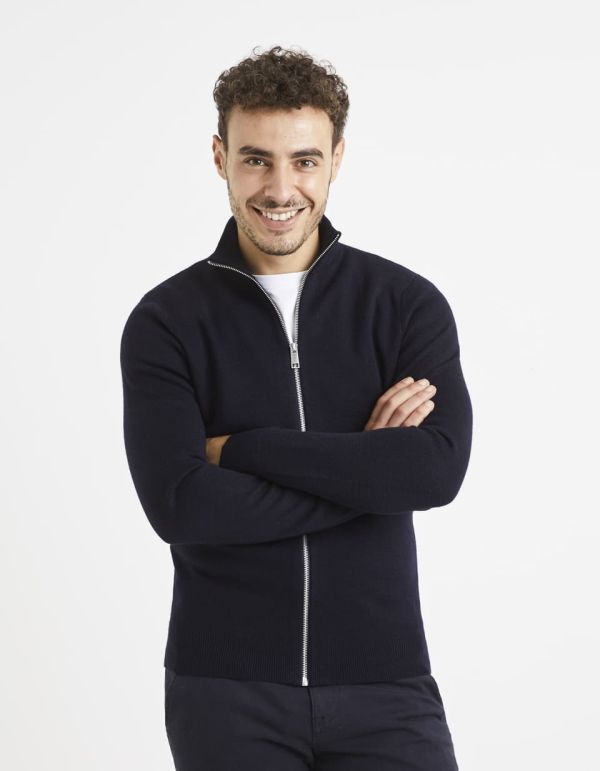 Cardigan zippé en laine mélangée