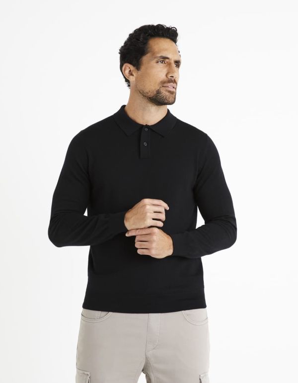 Pull col polo boutonné - noir