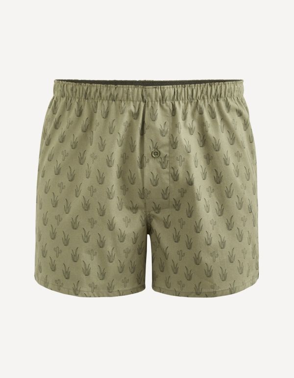 Caleçon popeline 100% coton imprimé cactus - kaki