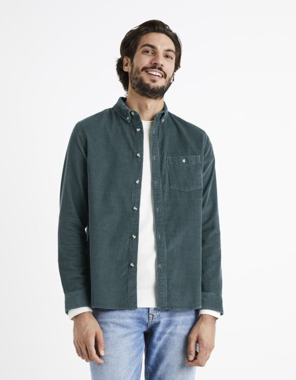 Chemise regular 100% velours de coton - bleu