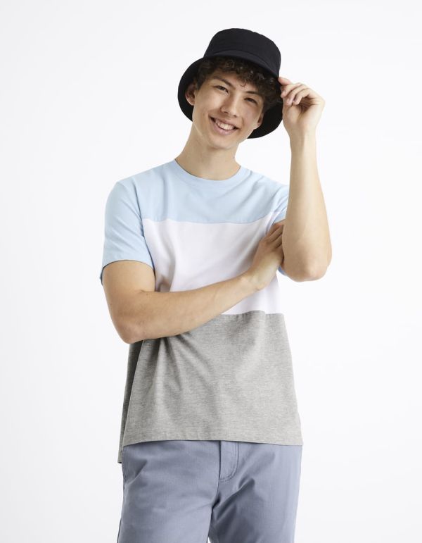 T-shirt col rond color block -vert