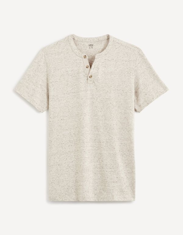 T-shirt col henley coton mélangé - beige