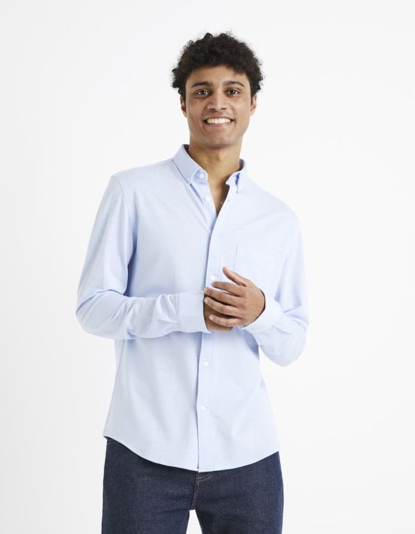 Chemise slim coton et lyocell - bleu