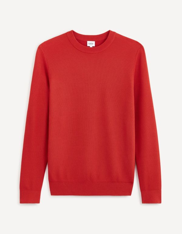 Pull col rond 100% coton - rouge